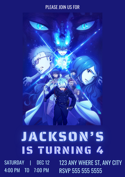 Blue Exorcist Birthday Invitation Template - CreativeRino