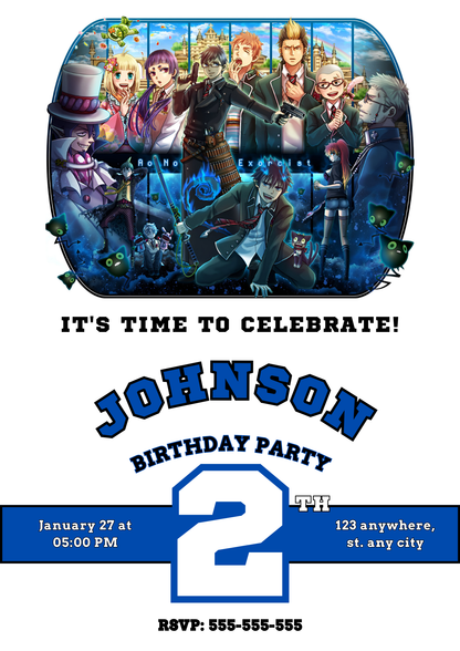 Blue Exorcist Birthday Invitation Template - CreativeRino