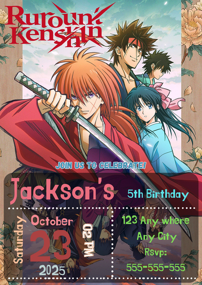 Rurouni Kenshin Birthday Invitation Template - CreativeRino
