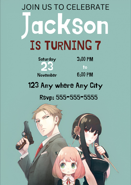 Spy × Family Birthday Invitation Template - CreativeRino