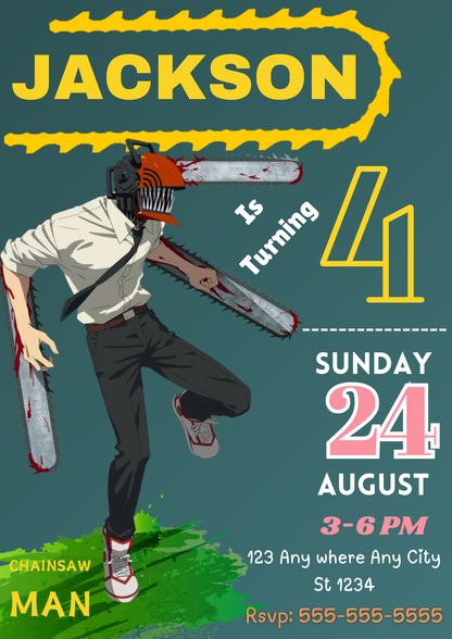 Chainsaw Man Birthday Invitation Template - CreativeRino