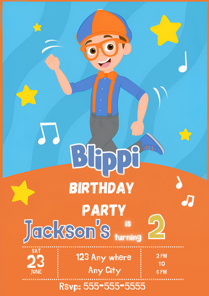 Blippi  Birthday Invitation Template - CreativeRino