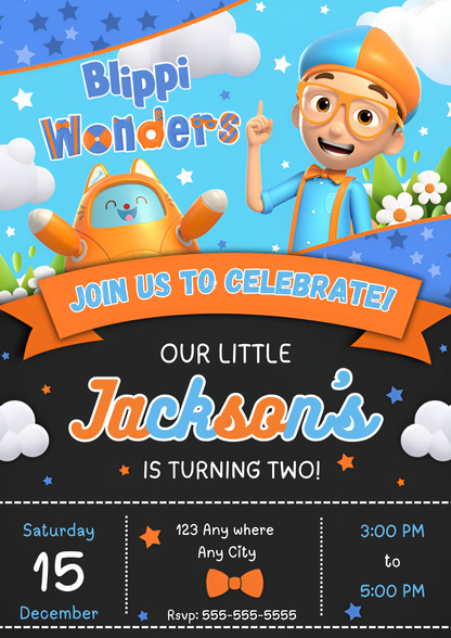 Blippi  Birthday Invitation Template - CreativeRino