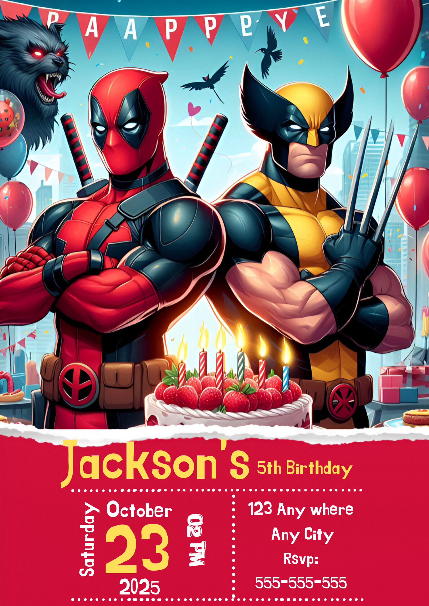 Deadpool & Wolverine Birthday Invitation Template - CreativeRino