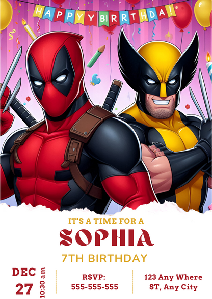 Deadpool & Wolverine Birthday Invitation Template - CreativeRino