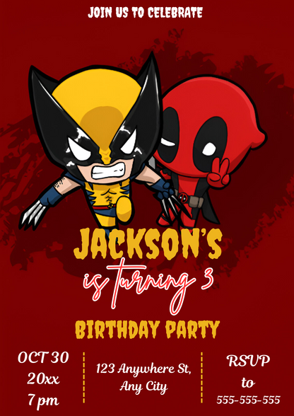 Deadpool & Wolverine Birthday Invitation Template - CreativeRino