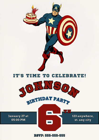 Captain America Birthday Invitation Template - CreativeRino