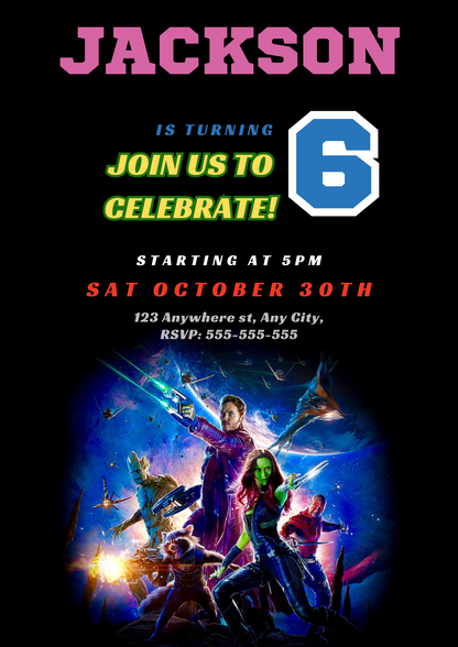 Guardians of the Galaxy Birthday Invitation Template - CreativeRino