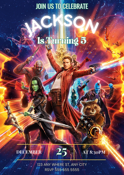 Guardians of the Galaxy Birthday Invitation Template - CreativeRino