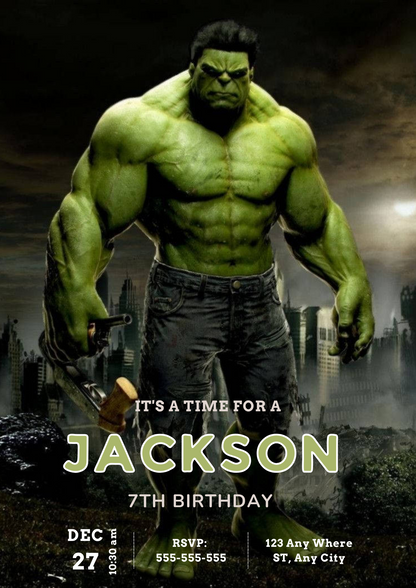 Hulk Birthday Invitation Template - CreativeRino