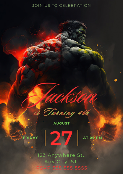Hulk Birthday Invitation Template - CreativeRino
