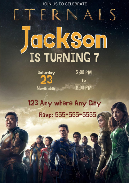 Eternals Birthday Invitation Template - CreativeRino