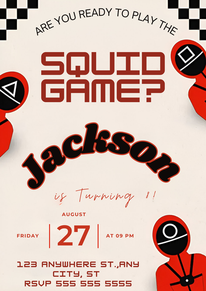 Squid Game Birthday Invitation Template - CreativeRino