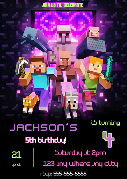 Minecraft Birthday Invitation Template - CreativeRino