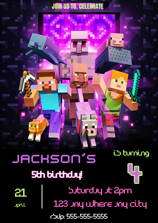 Minecraft Birthday Invitation Template - CreativeRino