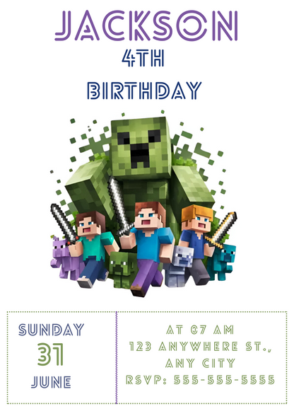 Minecraft Birthday Invitation Template - CreativeRino