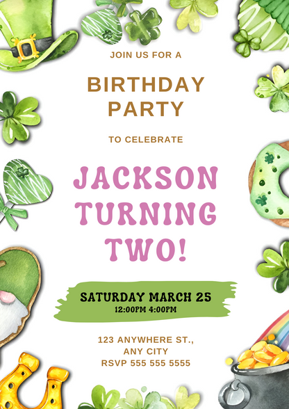 St. Patrick's Birthday Invitation Template - CreativeRino