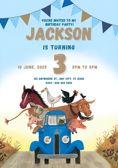 Little Blue Truck Birthday Invitation Template - CreativeRino