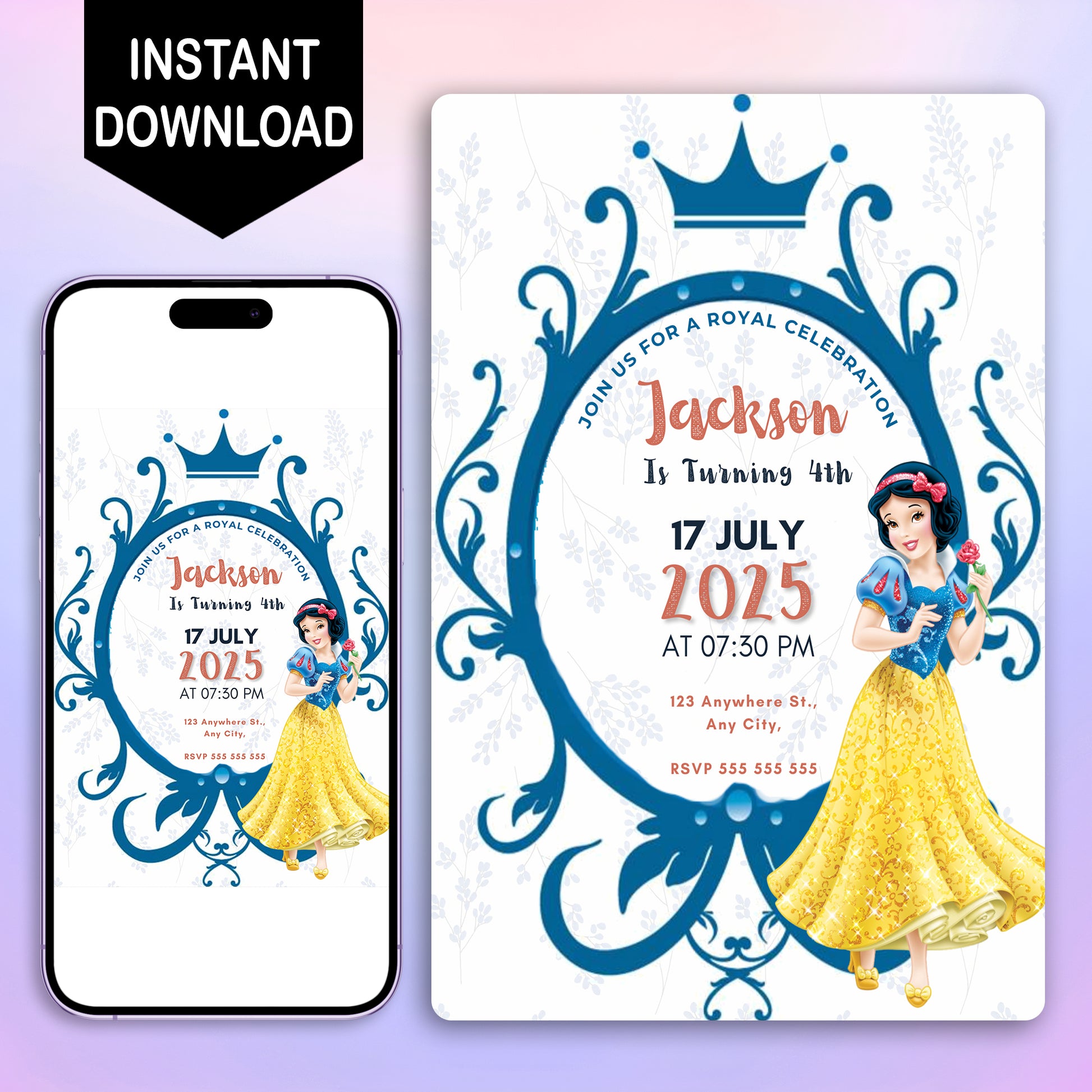 Snow White Birthday Invitation Template - CreativeRino