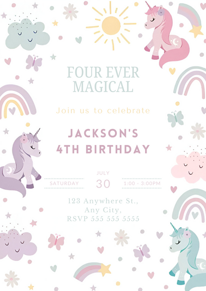 Unicorn Birthday Invitation Template - CreativeRino