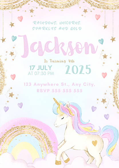 Unicorn Birthday Invitation Template - CreativeRino