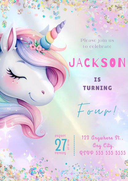 Unicorn Birthday Invitation Template - CreativeRino