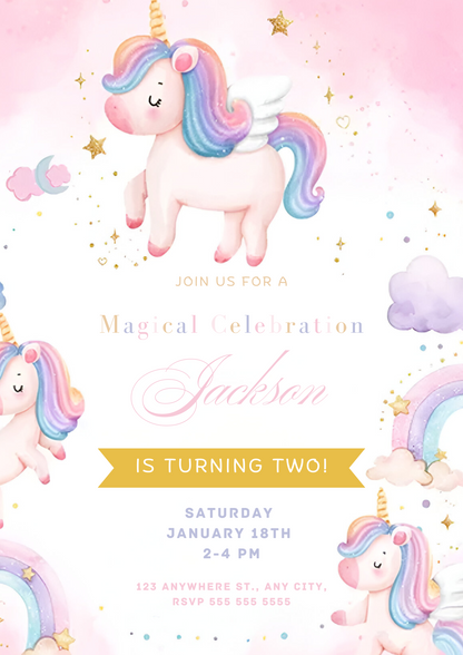 Unicorn Birthday Invitation Template - CreativeRino