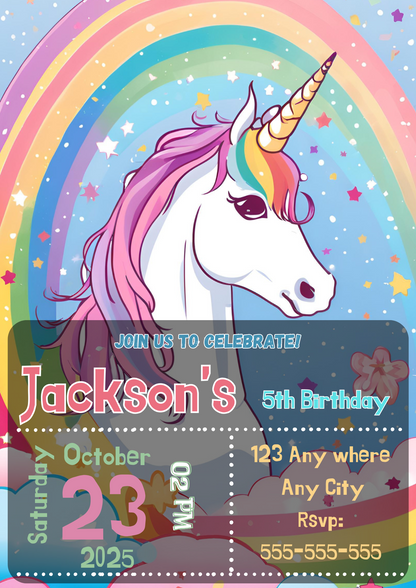 Unicorn Birthday Invitation Template - CreativeRino