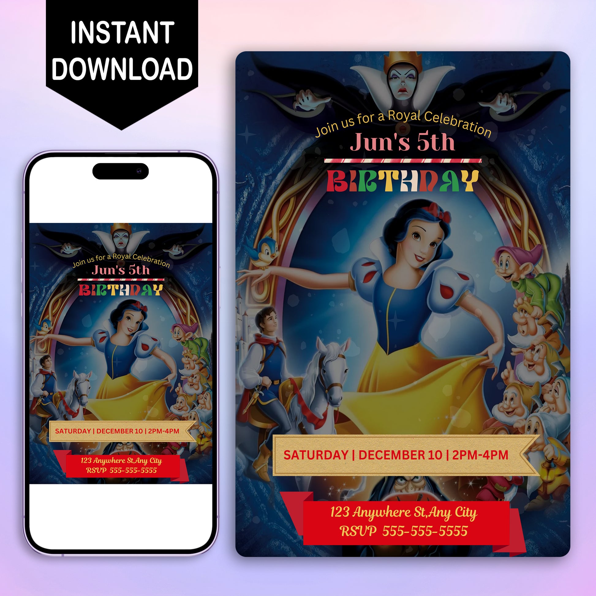 Snow White Birthday Invitation Template - CreativeRino