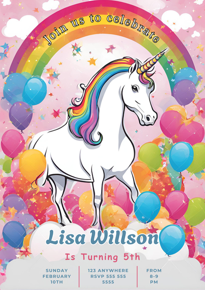 Unicorn Birthday Invitation Template - CreativeRino