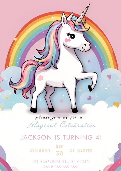 Unicorn Birthday Invitation Template - CreativeRino