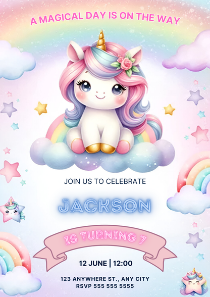 Unicorn Birthday Invitation Template - CreativeRino