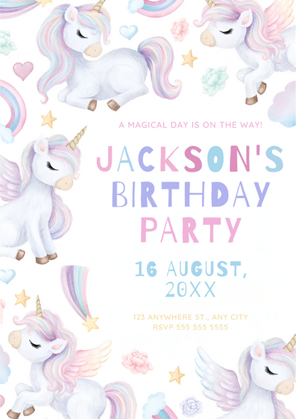 Unicorn Birthday Invitation Template - CreativeRino