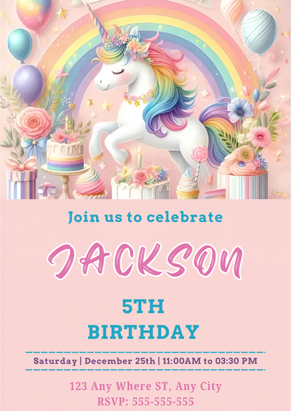 Unicorn Birthday Invitation Template - CreativeRino