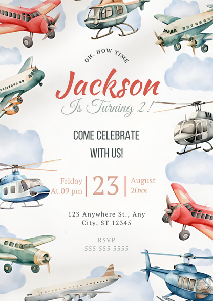 Airplane Birthday Invitation Template - CreativeRino