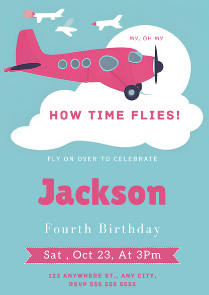Airplane Birthday Invitation Template - CreativeRino
