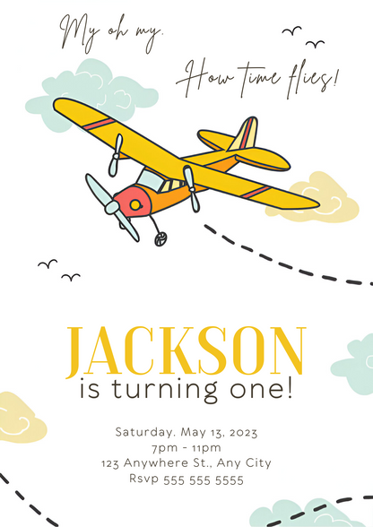 Airplane Birthday Invitation Template - CreativeRino