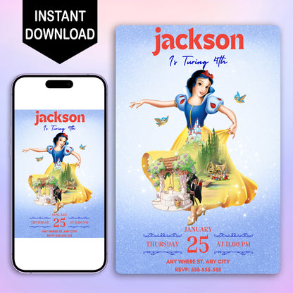 Snow White Birthday Invitation Template - CreativeRino