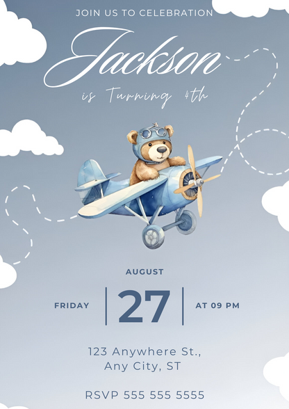 Airplane Birthday Invitation Template - CreativeRino