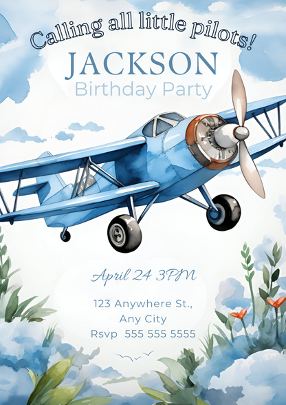 Airplane Birthday Invitation Template - CreativeRino