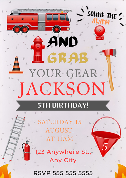 Fire Fighter Birthday Invitation Template - CreativeRino