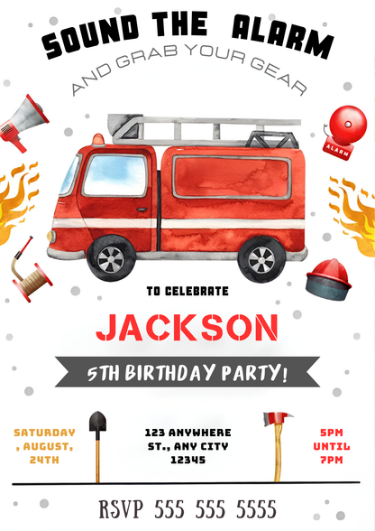 Fire Fighter Birthday Invitation Template - CreativeRino