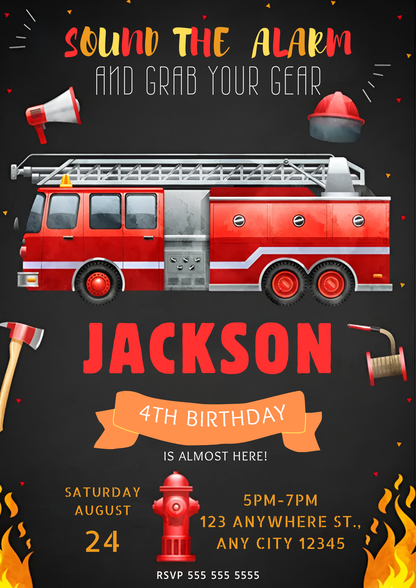 Fire Fighter Birthday Invitation Template - CreativeRino
