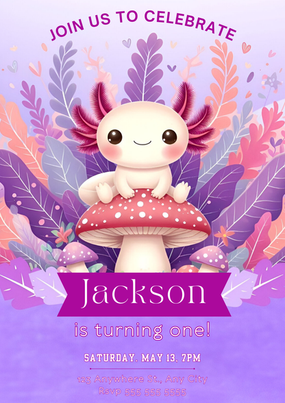 Axolotl Birthday Invitation Template - CreativeRino