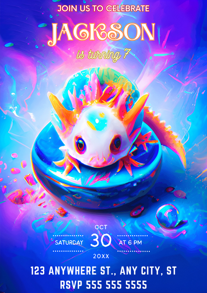 Axolotl Birthday Invitation Template - CreativeRino
