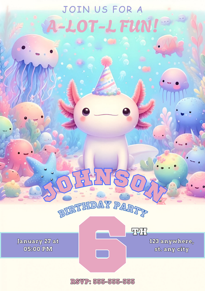 Axolotl Birthday Invitation Template - CreativeRino