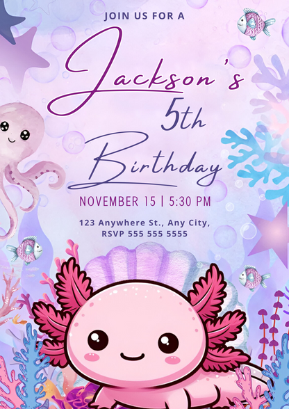 Axolotl Birthday Invitation Template - CreativeRino