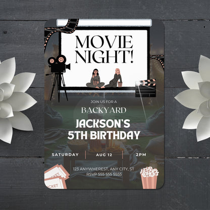 Movie Night Birthday Invitation Template - CreativeRino