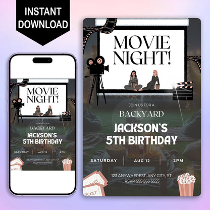 Movie Night Birthday Invitation Template - CreativeRino