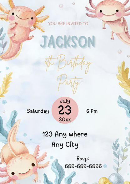 Axolotl Birthday Invitation Template - CreativeRino